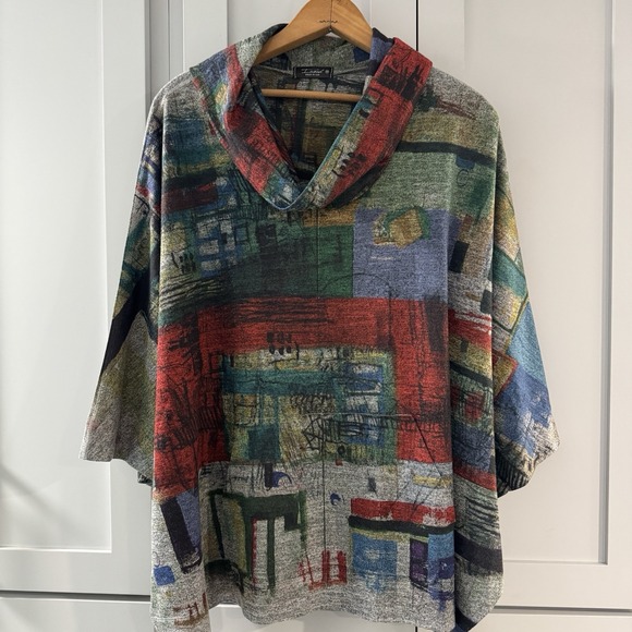 Inoah Cowl Neck Tunic Top Medium Bat Wing Sleeve Wearable Art Lagenlook City - Picture 1 of 8